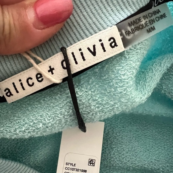 NWT ALICE + OLIVIA Evalyn Cropped Ruffled French Cotton-Blend Terry Sweatshirt M - Picture 6 of 6